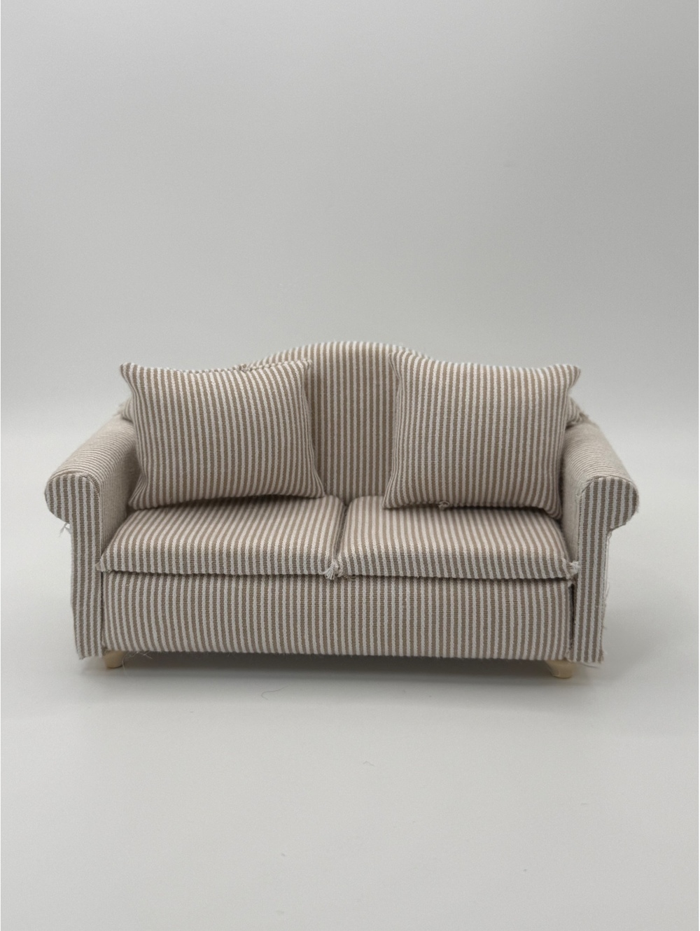 1:12 Scale Dollhouse Sofa Striped Upholstered Couch Removable Pillows Miniature